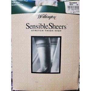 Worthington Sensible Sheers Stretch Thigh High Stockings Queen Bone